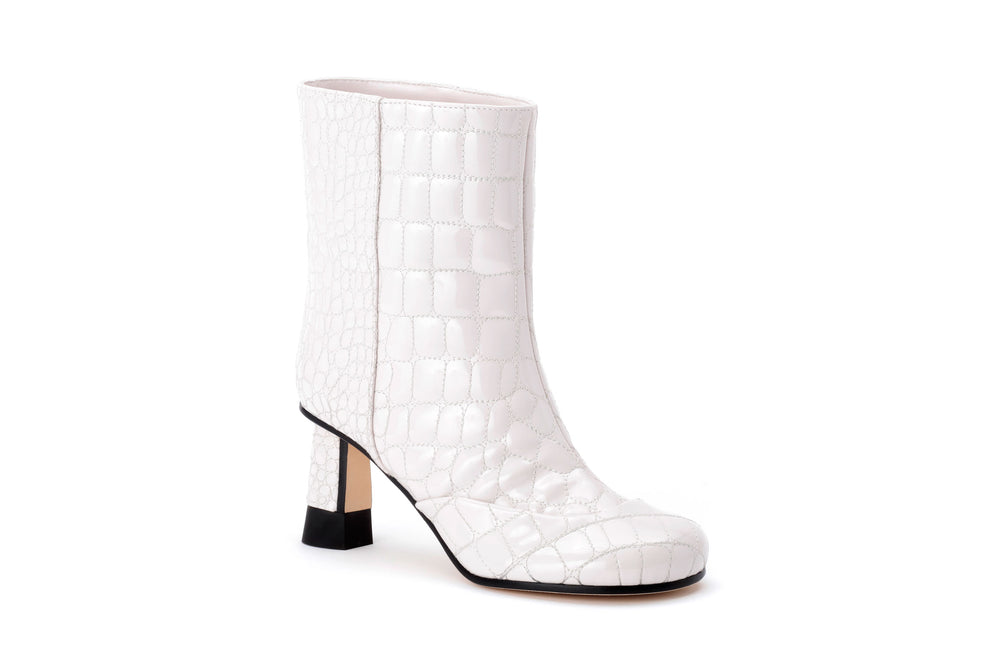 Croc-quilted Patent Eco-Leather Ankle Boots