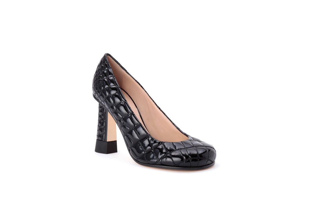 Croc-quilted Patent Eco-leather Pump