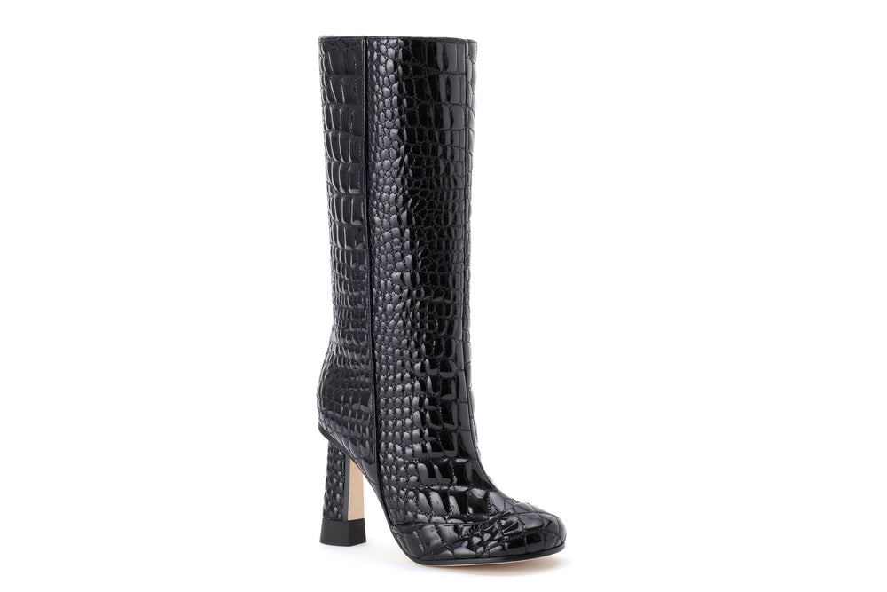 Croc-quilted Patent Eco-Leather Boots