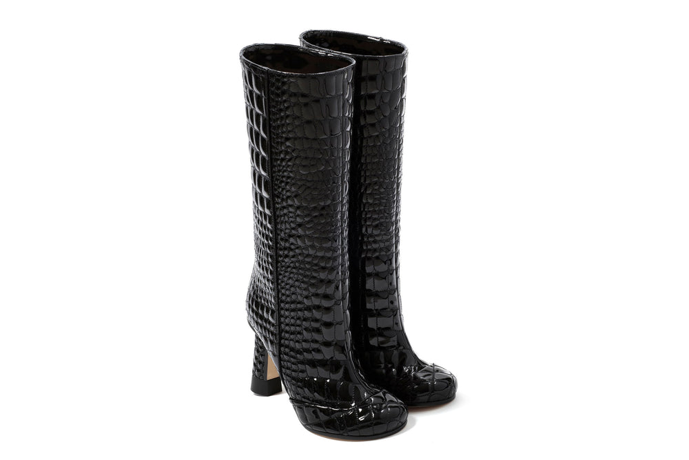 Croc-quilted Patent Eco-Leather Boots