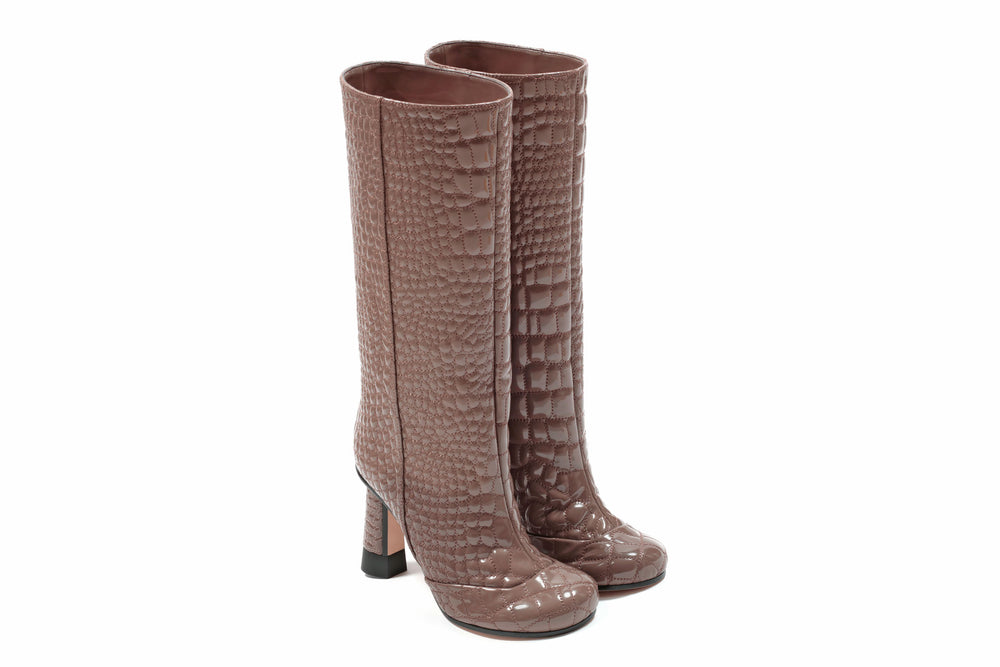 Croc-quilted Patent Eco-leather Boots