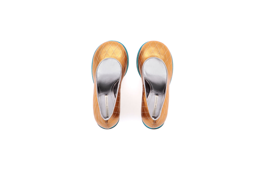 Laminated Leather Quilted Pump