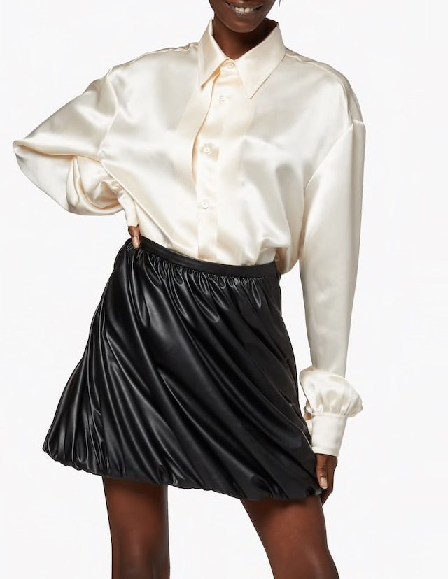 Draped Eco-Leather Mini Skirt